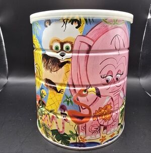 RARE Folgers Jungle Zoo Animals Coffee Can 1960s Elephant With Cardboard Insert.